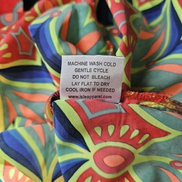 Isle by Melis Kozan Boho Abstract Caftan Dress L Coral Tropical Resort Tunic - Picture 7 of 10